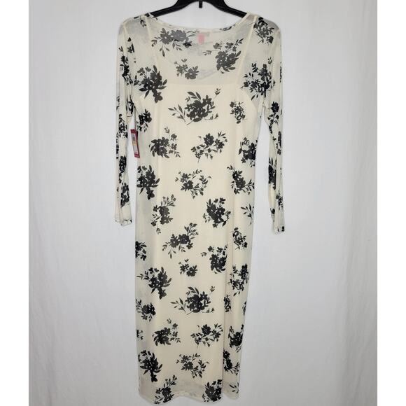 Vince Camuto Floral Printed Long Sleeve Midi Dress Cream Black NWT Size Medium - Picture 7 of 9